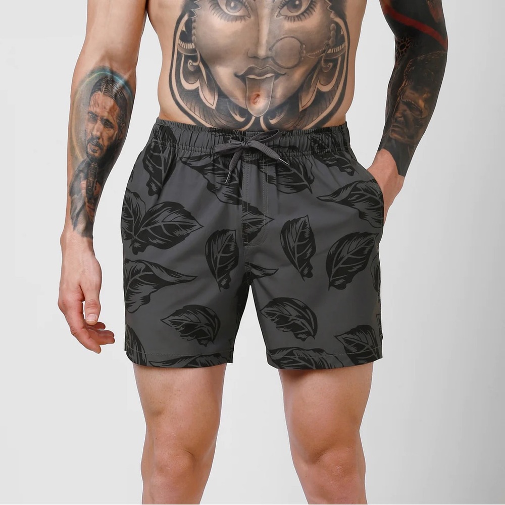 Bearbottom Swim Shorts Stretch 5.5” - Grove Palm Leaf Print